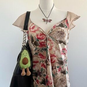 Vintage 90s tan and pink princess sheer ruffle sleeve slip dress